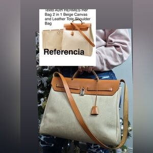 Hermes Tan Leather and Cream Canvas Crossbody Bag